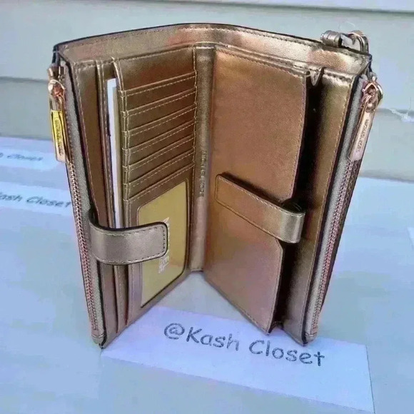 Michael Kors Double Zip Wristlet Wallet MK Signature Rose Gold - Picture 6 of 8